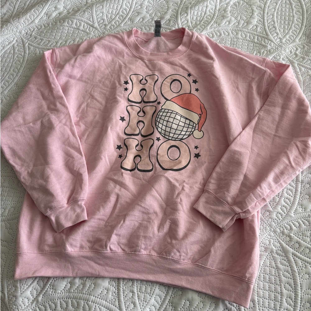 Gildan Pink Crew Neck Sweater with Festive Design